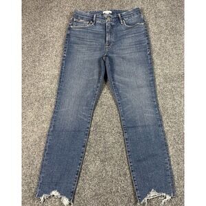 Good American Women's Skinny Jeans Size 6/28 Medium Blue Raw Frayed Hem Whiskers